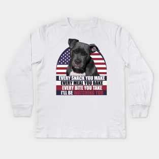 Black Pitbull Dog With American Flag Sarcastic Saying Kids Long Sleeve T-Shirt